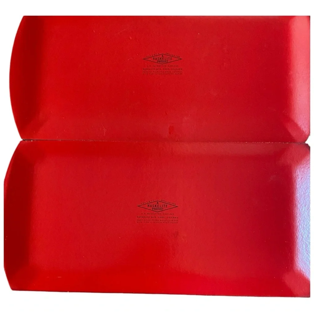Vintage Hasko Deluxe Lap Trays Red Asian Pagoda Scene MCM Set of 4